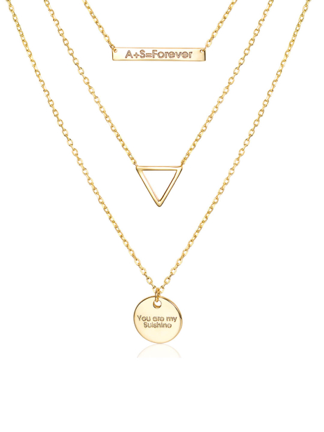 14K Gold Plated Custom Engravable Bar Layered Necklace