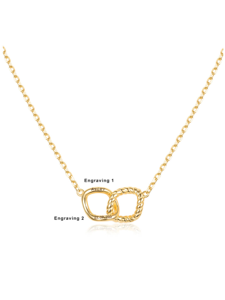 Custom Engraved Double Ring Chain Necklace Gold