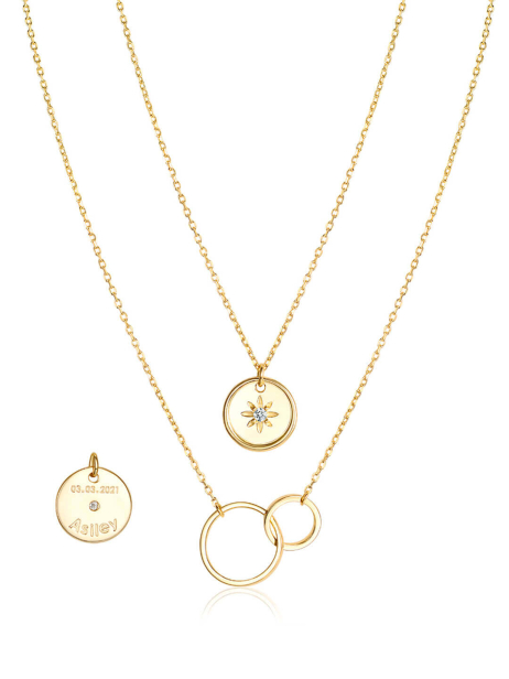 Engravable Mini Duet Circle Layered Necklace Gold