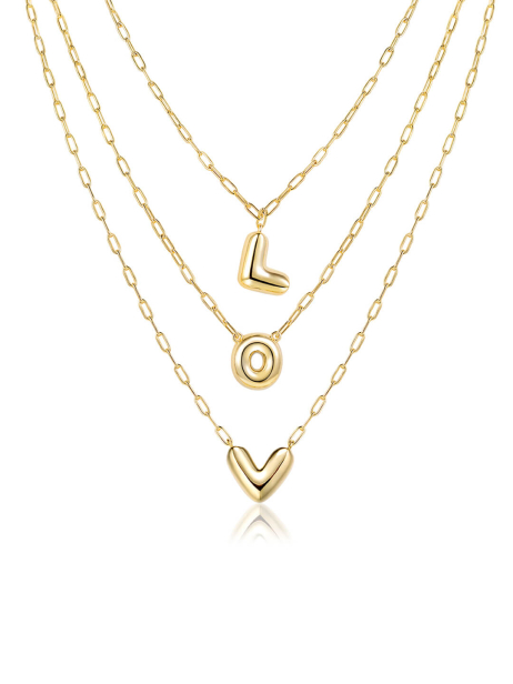 Custom Bubble Letter 3 Layered Chain Necklace 