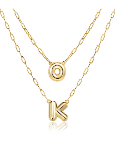 Custom Bubble Letter Layered Initial Necklace For Women