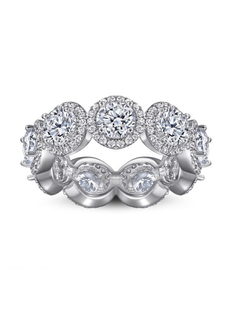 Round Eternity Moissanite Wedding Band In Sterling Silver 
